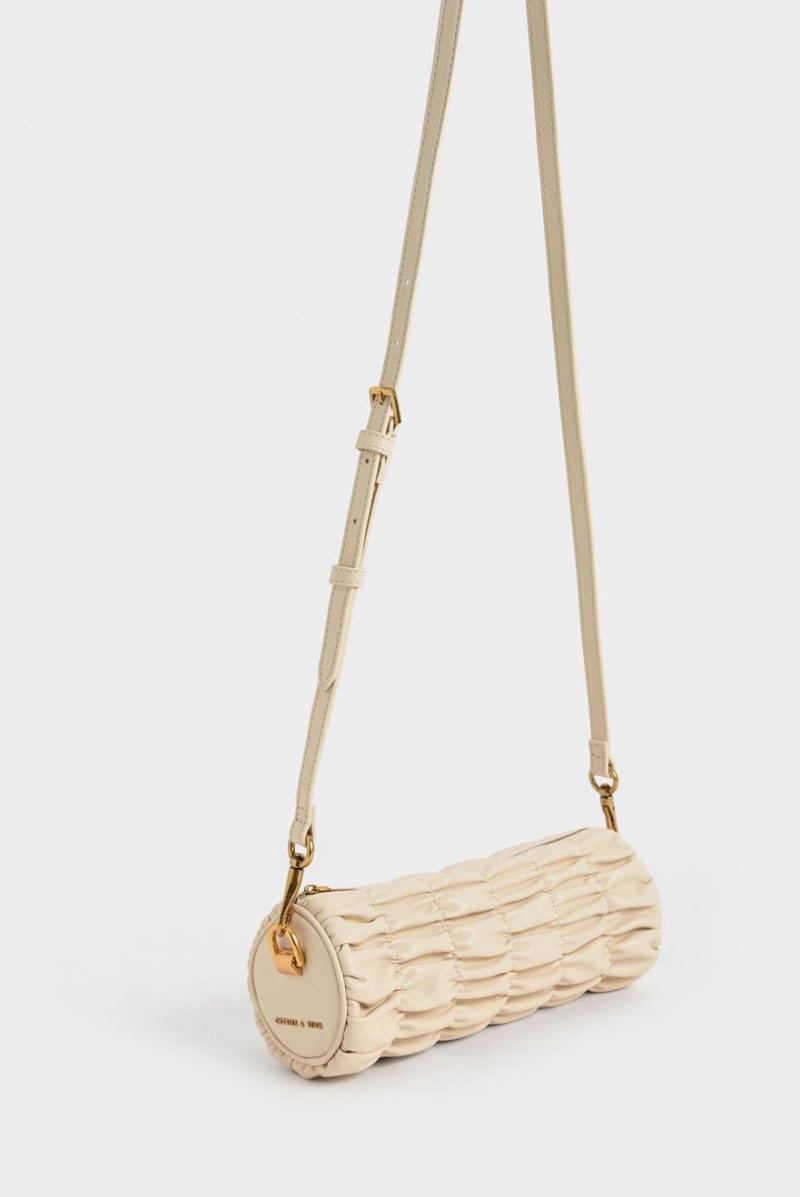 Charles & Keith Tallulah Ruched Chain-Handle Skulderveske Beige | MKVAE3960