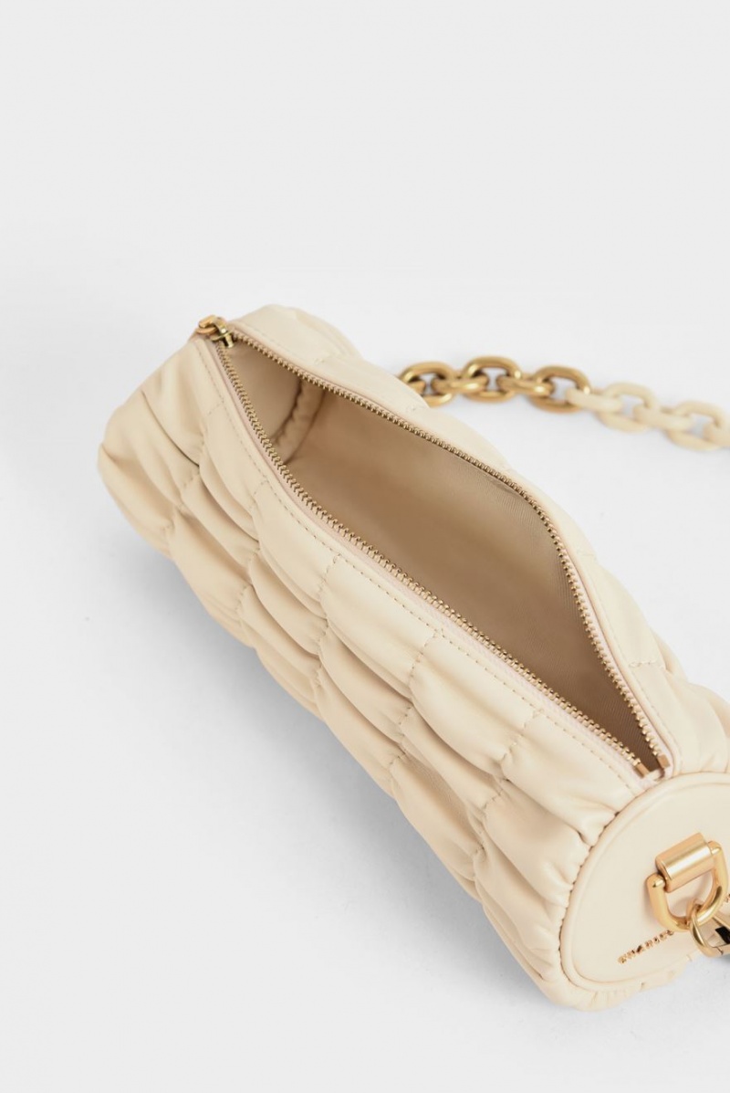 Charles & Keith Tallulah Ruched Chain-Handle Skulderveske Beige | MKVAE3960