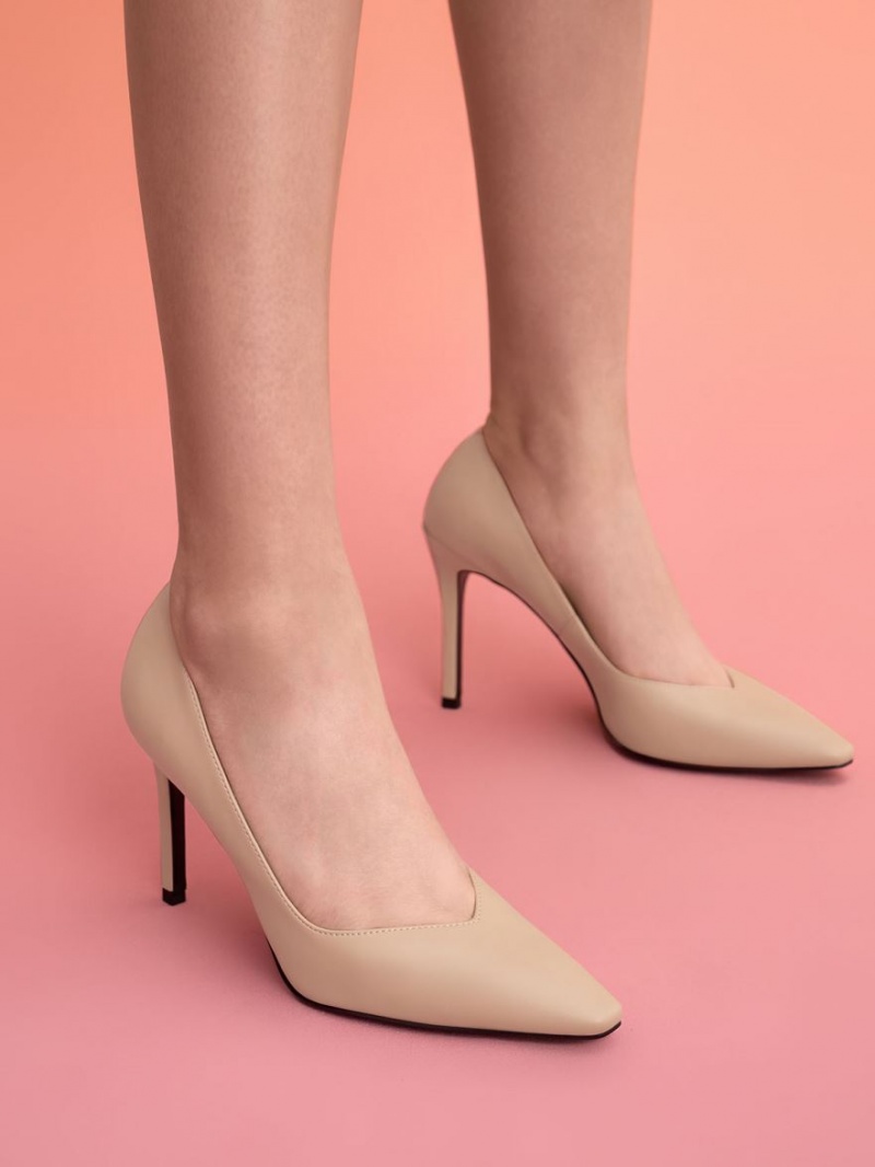 Charles & Keith Tapered Square-Tå Pumps Beige | XTHPC7263