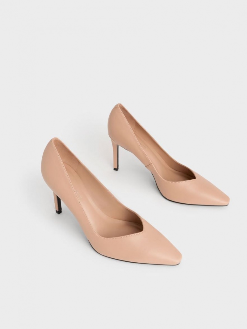 Charles & Keith Tapered Square-Tå Pumps Beige | XTHPC7263