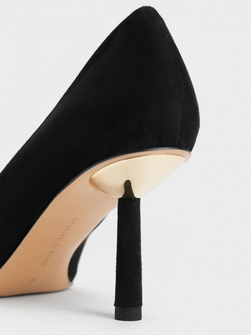 Charles & Keith Textured Pointed-Tå Cylindrical Heel Pumps Svarte | AQTBD2459