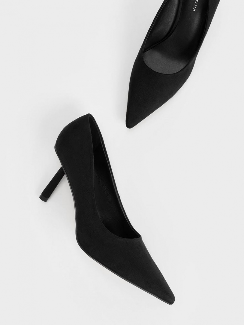 Charles & Keith Textured Pointed-Tå Cylindrical Heel Pumps Svarte | AQTBD2459