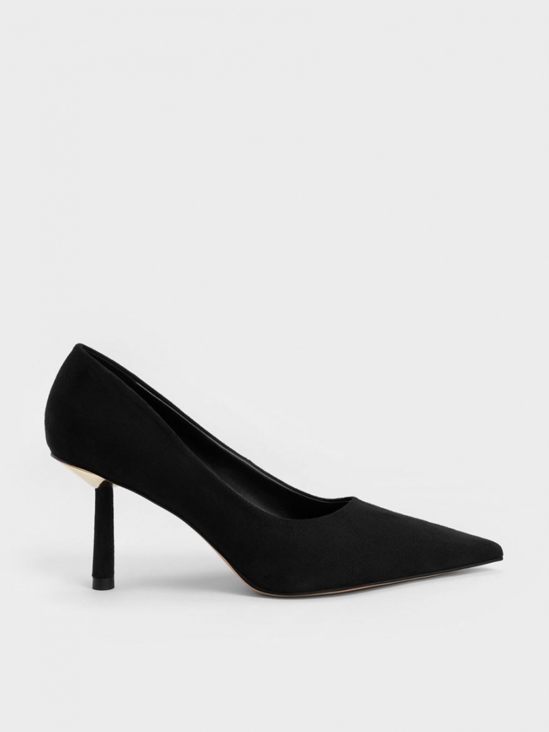 Charles & Keith Textured Pointed-Tå Cylindrical Heel Pumps Svarte | AQTBD2459