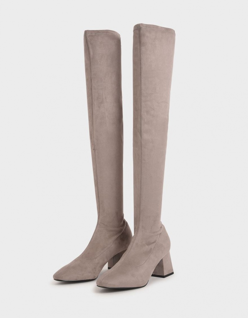 Charles & Keith Textured Thigh Høye Støvletter Brune | ZYPOI8395