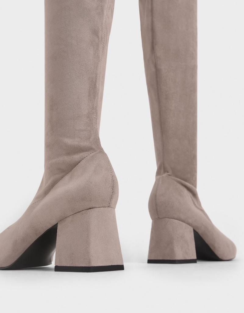 Charles & Keith Textured Thigh Høye Støvletter Brune | ZYPOI8395