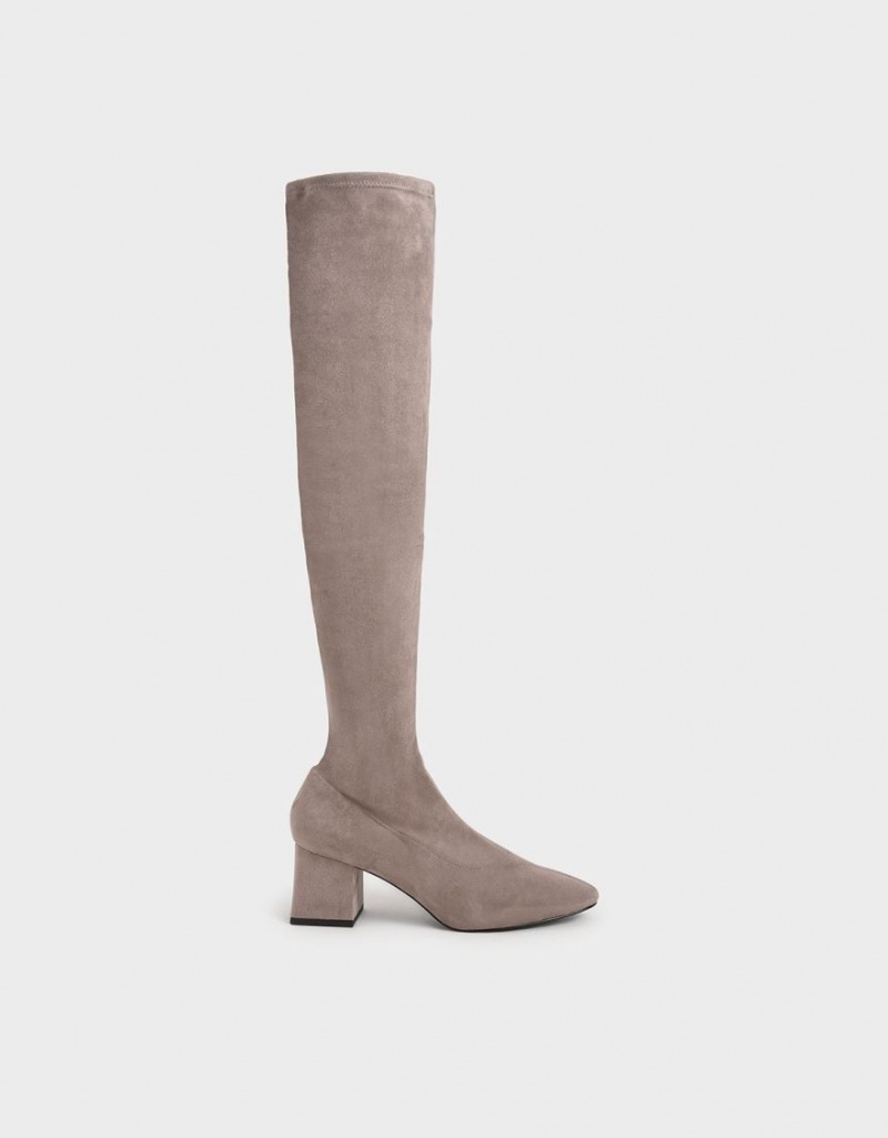 Charles & Keith Textured Thigh Høye Støvletter Brune | ZYPOI8395