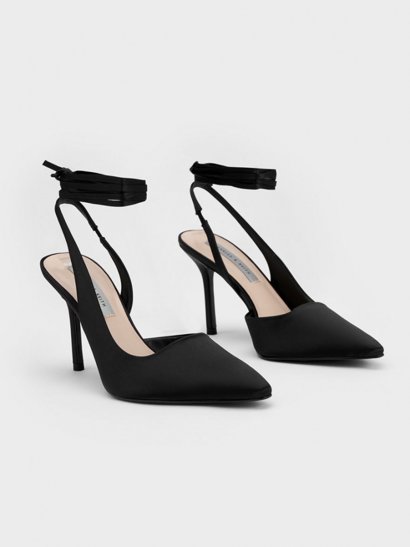 Charles & Keith Tie-Around Slingback Pumps Svarte | IYSFZ7261