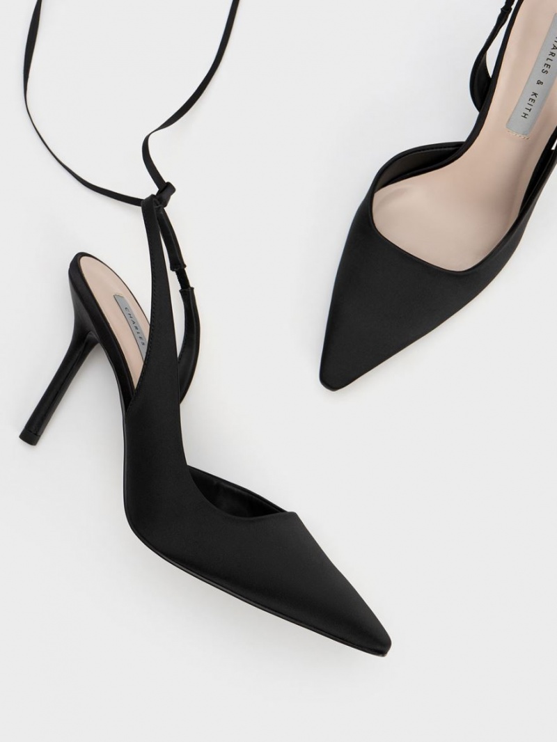 Charles & Keith Tie-Around Slingback Pumps Svarte | IYSFZ7261