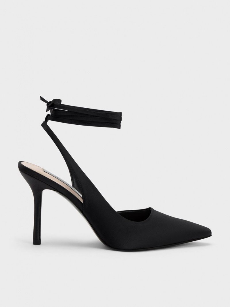 Charles & Keith Tie-Around Slingback Pumps Svarte | IYSFZ7261