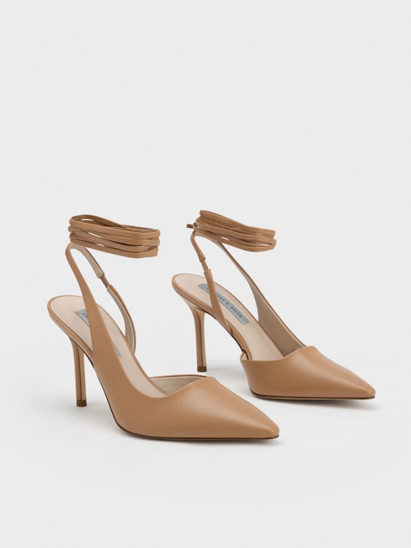 Charles & Keith Tie-Around Slingback Pumps Brune | SRGLZ9168