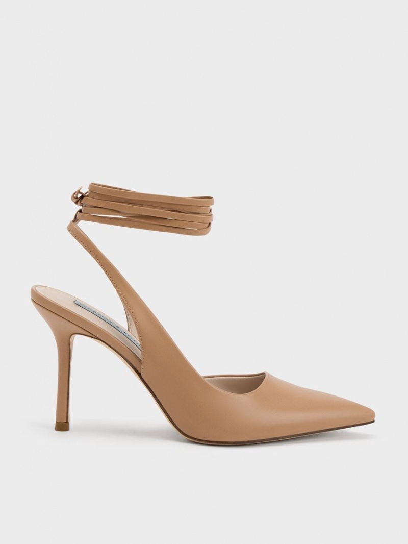 Charles & Keith Tie-Around Slingback Pumps Brune | SRGLZ9168