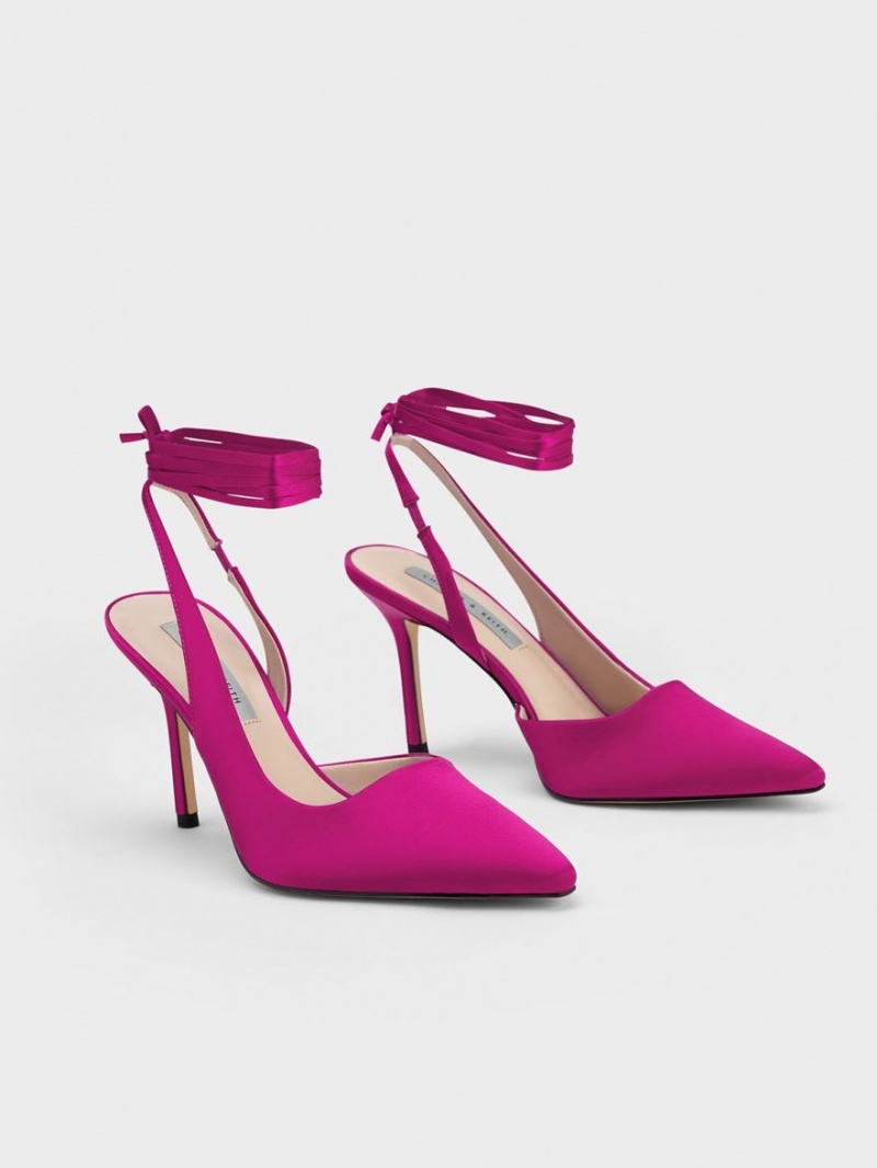 Charles & Keith Tie-Around Slingback Pumps Fuchsia | JDWPZ3926