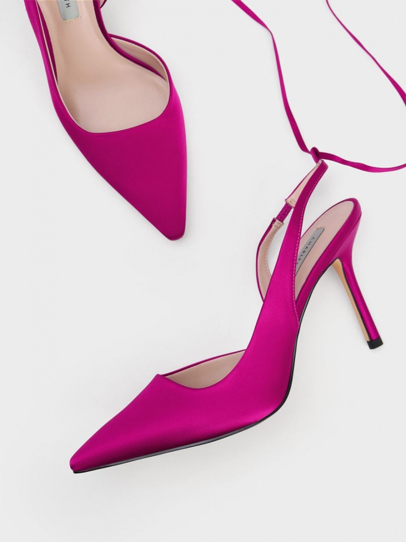 Charles & Keith Tie-Around Slingback Pumps Fuchsia | JDWPZ3926