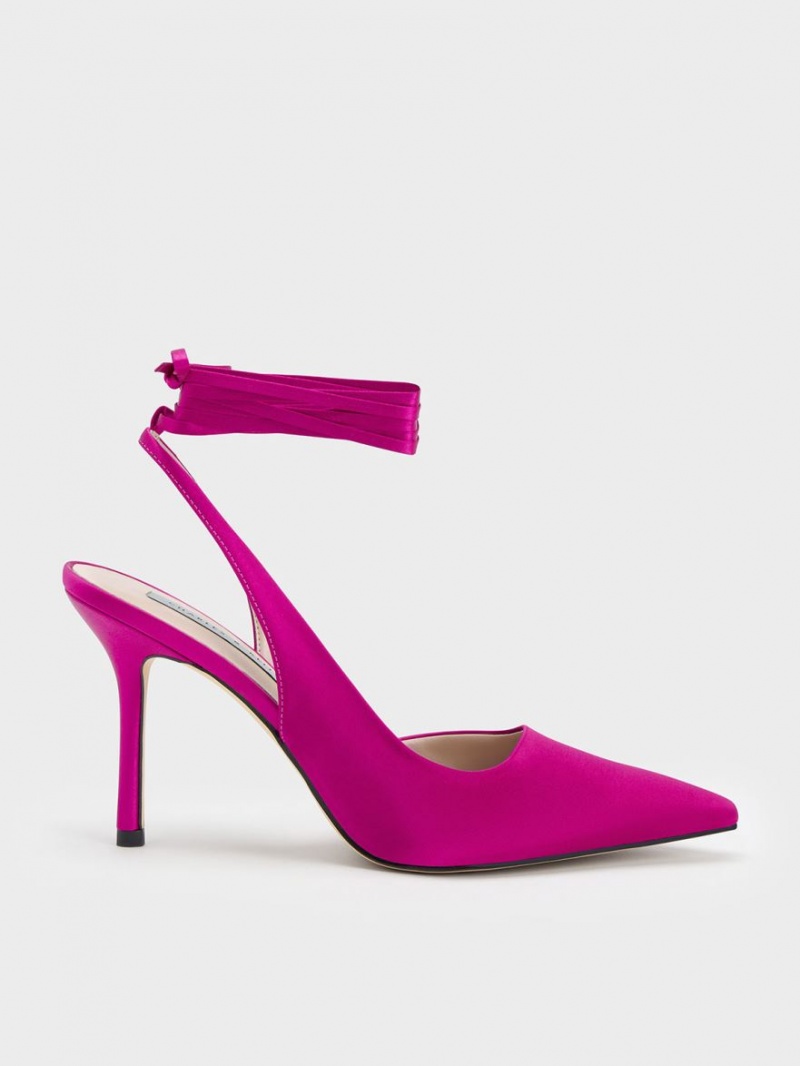 Charles & Keith Tie-Around Slingback Pumps Fuchsia | JDWPZ3926