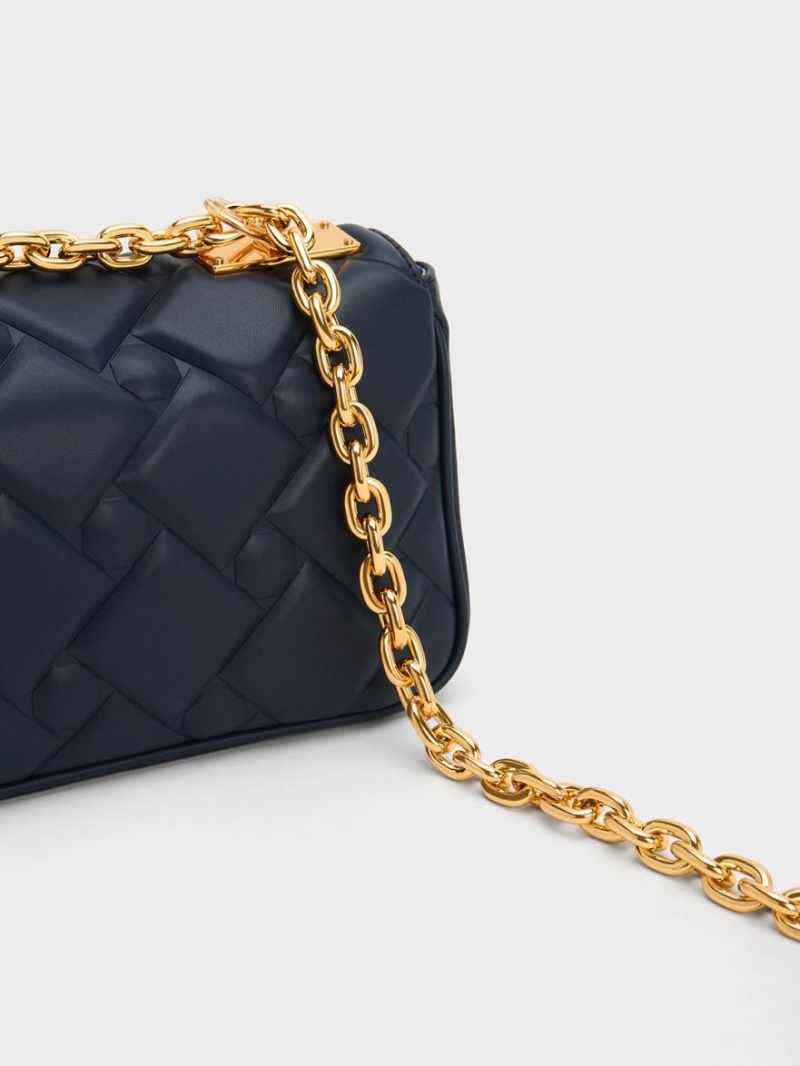 Charles & Keith Tillie Vattert Chain Crossbody Veske Marineblå | UWTQR4701