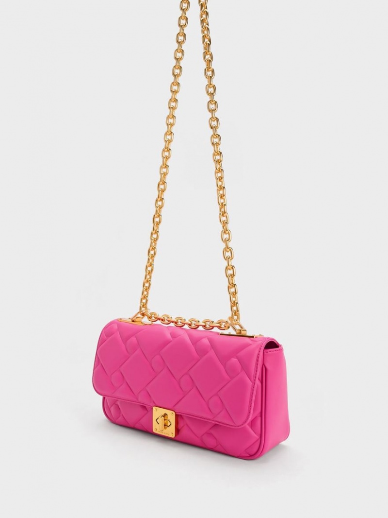 Charles & Keith Tillie Vattert Chain Crossbody Veske Fuchsia | KOARF1730