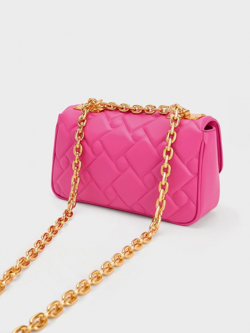 Charles & Keith Tillie Vattert Chain Crossbody Veske Fuchsia | KOARF1730