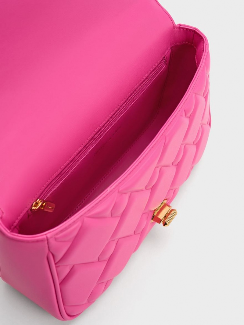 Charles & Keith Tillie Vattert Chain Crossbody Veske Fuchsia | KOARF1730