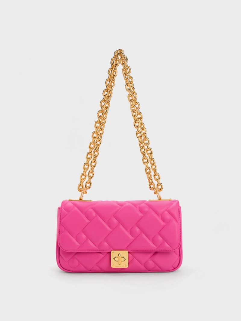 Charles & Keith Tillie Vattert Chain Crossbody Veske Fuchsia | KOARF1730