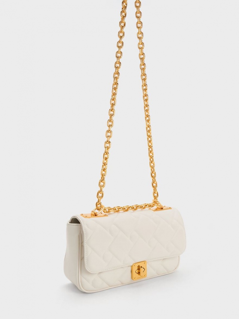 Charles & Keith Tillie Vattert Chain Crossbody Veske Pisket Krem | FHVWK9815