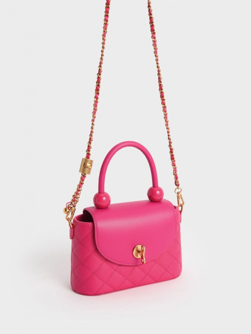 Charles & Keith Top Handle Circle Skulderveske Fuchsia | TMZNS6723