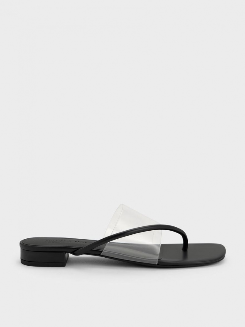 Charles & Keith Transparent Thong Flate Sandaler Svarte | LKXQU4280