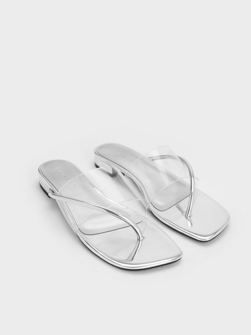 Charles & Keith Transparent Thong Flate Sandaler Sølv | LJDIY1296