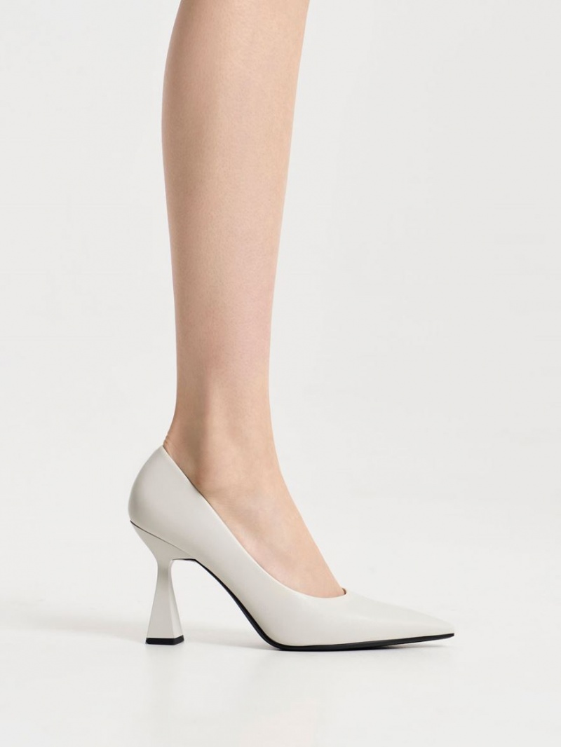 Charles & Keith Trapeze Heel Pointed-Tå Pumps Hvite | DXTEY5721