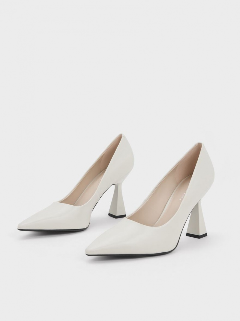 Charles & Keith Trapeze Heel Pointed-Tå Pumps Hvite | DXTEY5721