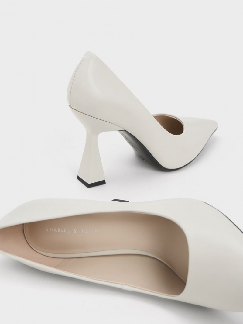 Charles & Keith Trapeze Heel Pointed-Tå Pumps Hvite | DXTEY5721