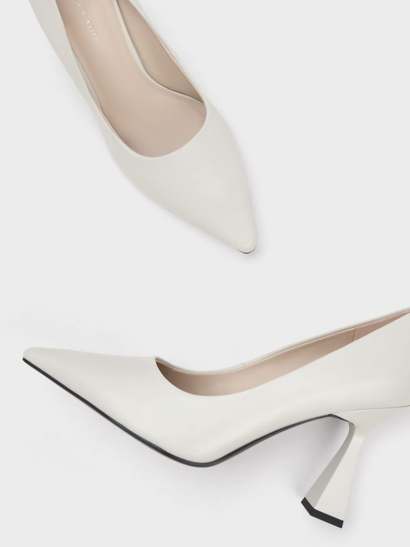 Charles & Keith Trapeze Heel Pointed-Tå Pumps Hvite | DXTEY5721