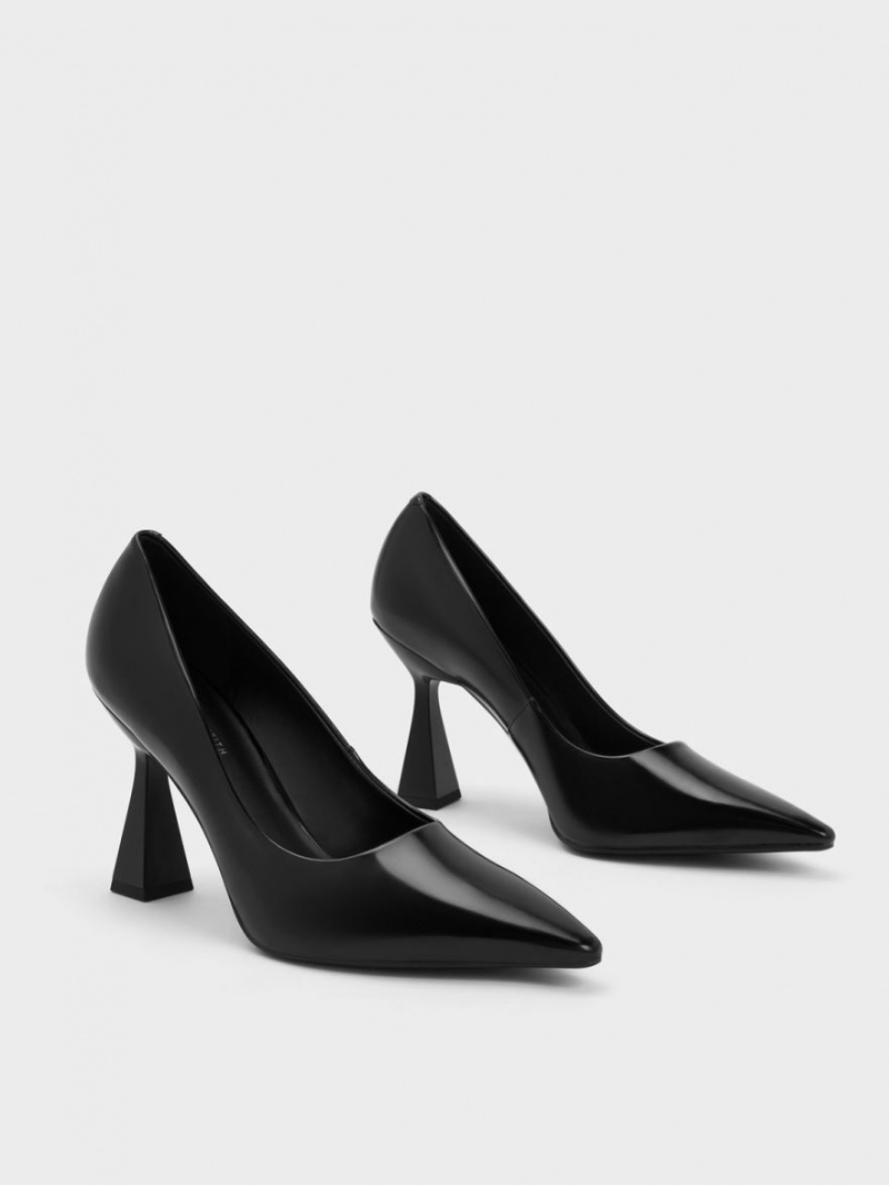 Charles & Keith Trapeze Heel Pointed-Tå Pumps Svarte | IRFZG7301