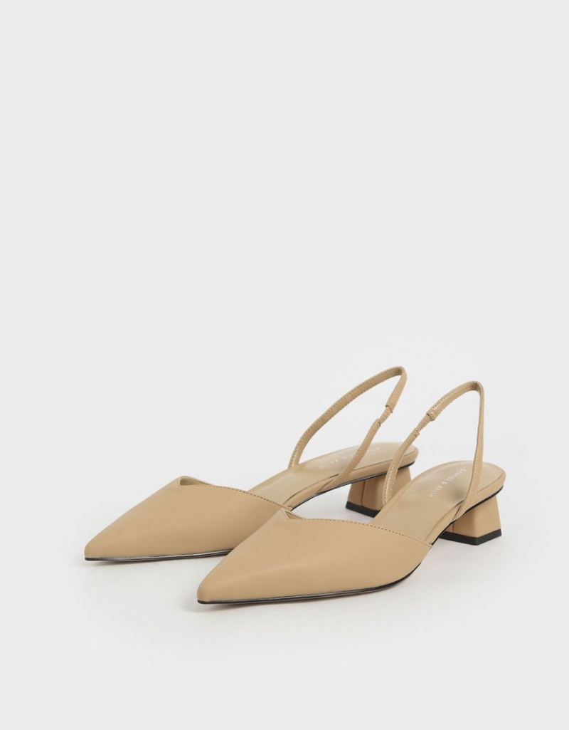 Charles & Keith Trapeze Heel Slingback Pumps Beige | YCTAR5698