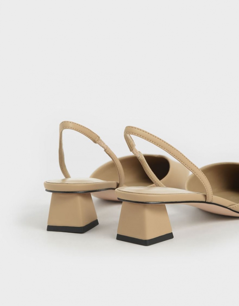 Charles & Keith Trapeze Heel Slingback Pumps Beige | YCTAR5698