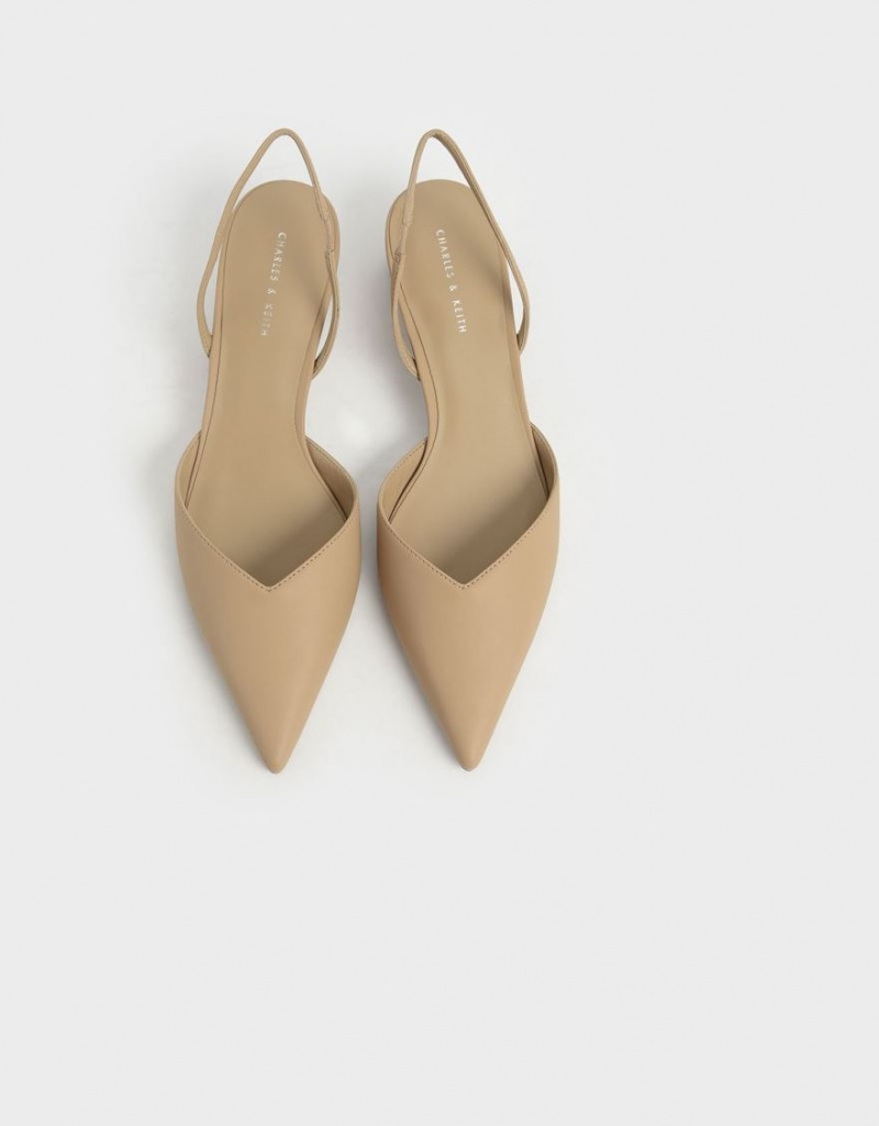 Charles & Keith Trapeze Heel Slingback Pumps Beige | YCTAR5698