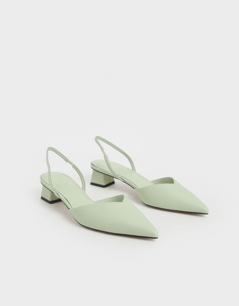 Charles & Keith Trapeze Heel Slingback Pumps Mint | HYLSP9620