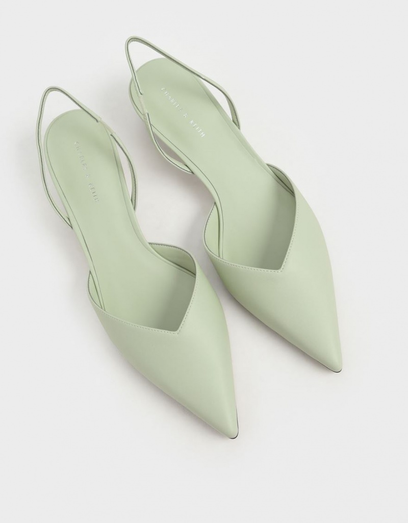 Charles & Keith Trapeze Heel Slingback Pumps Mint | HYLSP9620