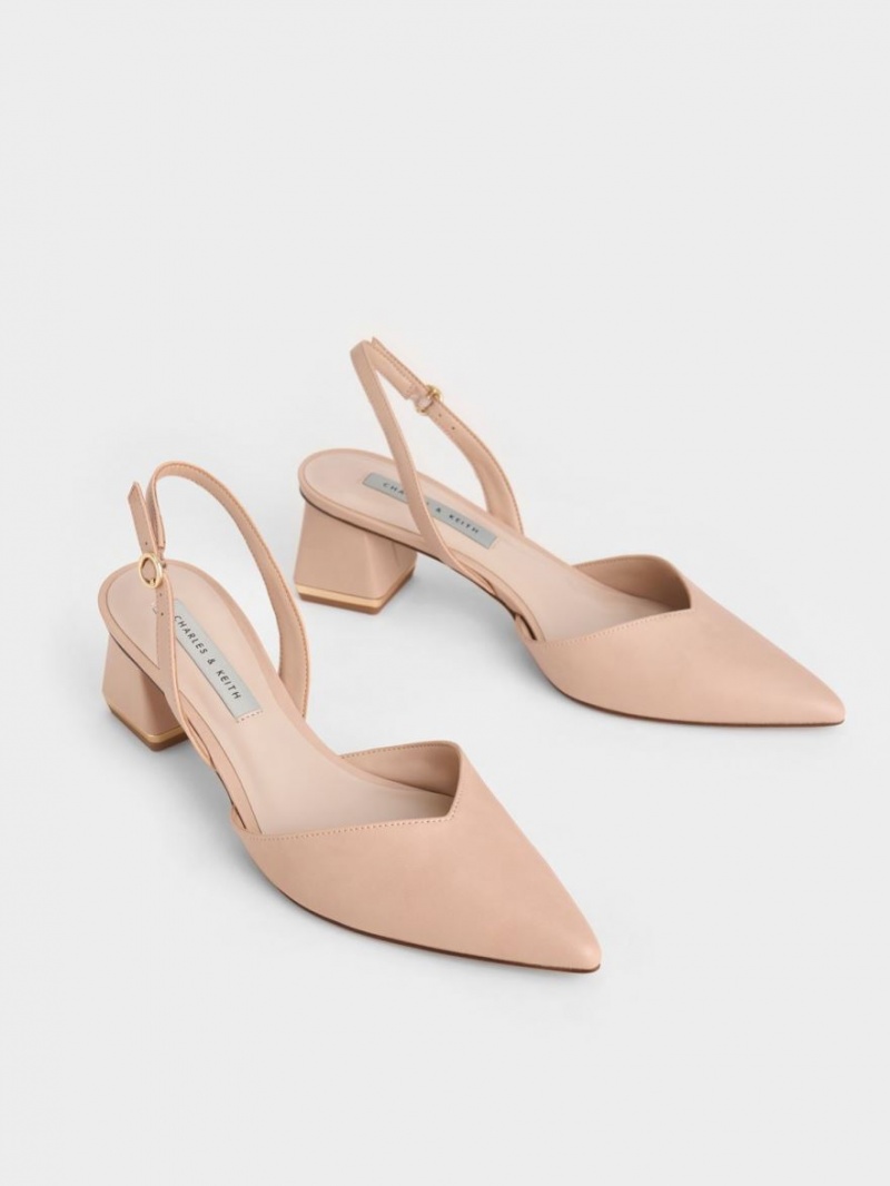 Charles & Keith Trapeze Heel Slingback Pumps Lyse Rosa | TDOSX4120