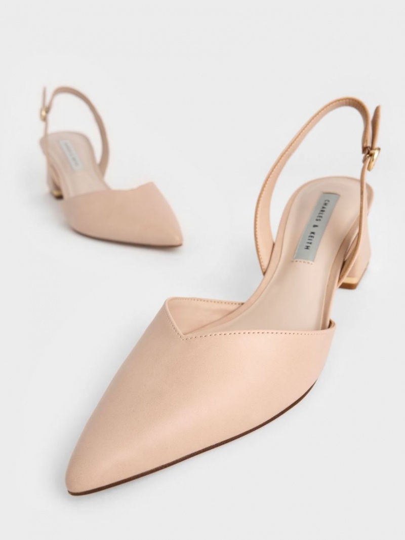 Charles & Keith Trapeze Heel Slingback Pumps Lyse Rosa | TDOSX4120