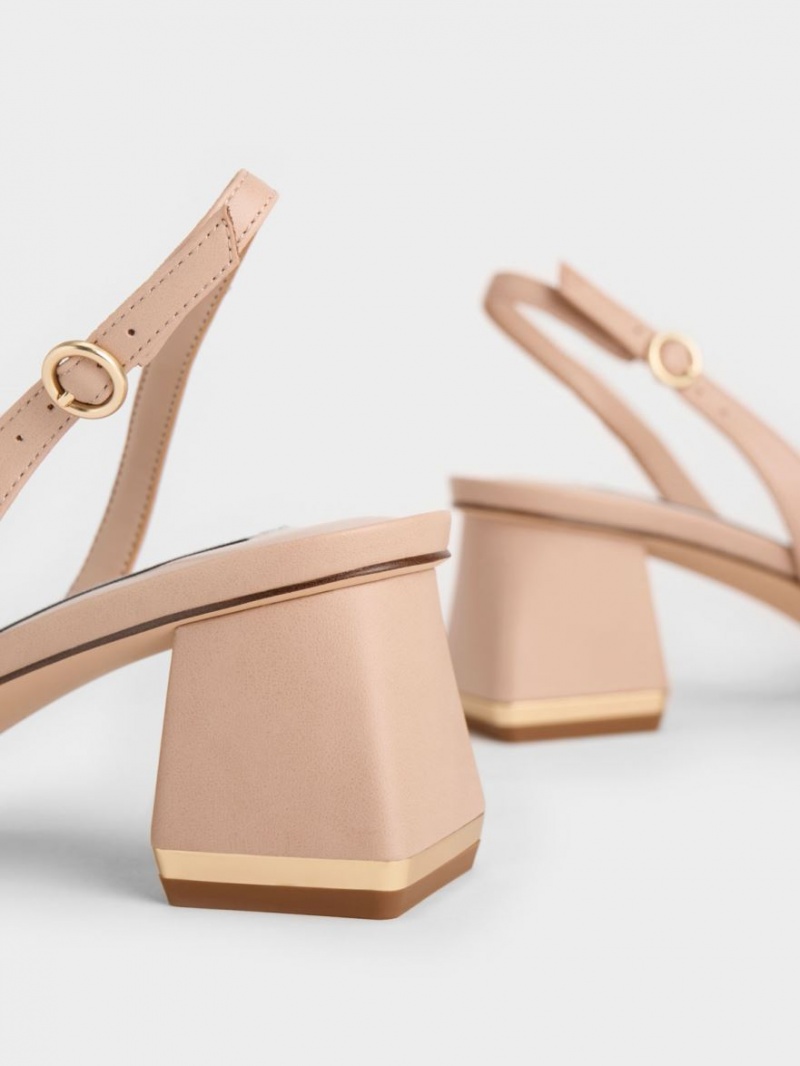 Charles & Keith Trapeze Heel Slingback Pumps Lyse Rosa | TDOSX4120