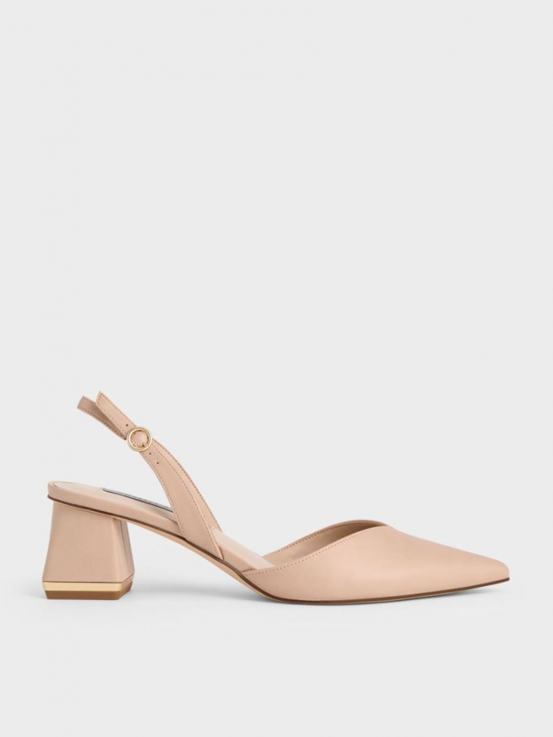 Charles & Keith Trapeze Heel Slingback Pumps Lyse Rosa | TDOSX4120