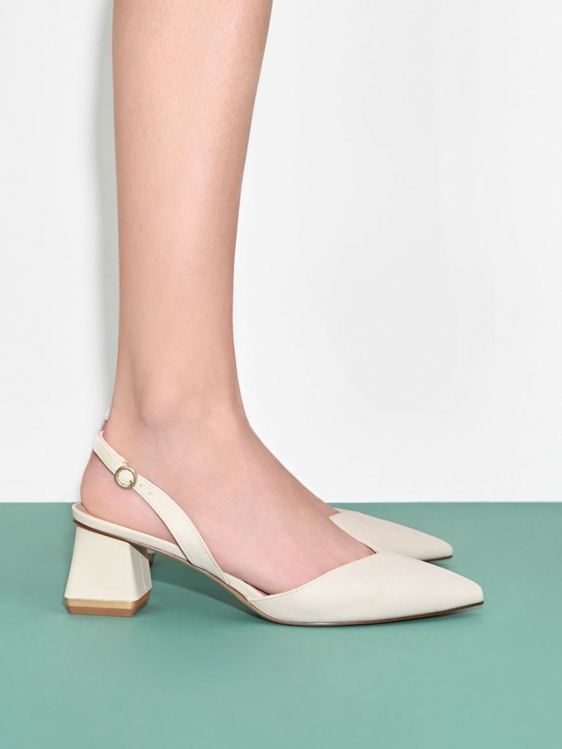 Charles & Keith Trapeze Heel Slingback Pumps Hvite | RUEDW0186