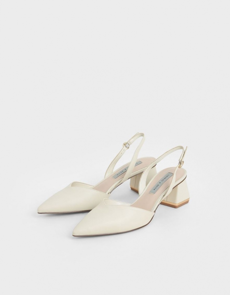 Charles & Keith Trapeze Heel Slingback Pumps Hvite | RUEDW0186