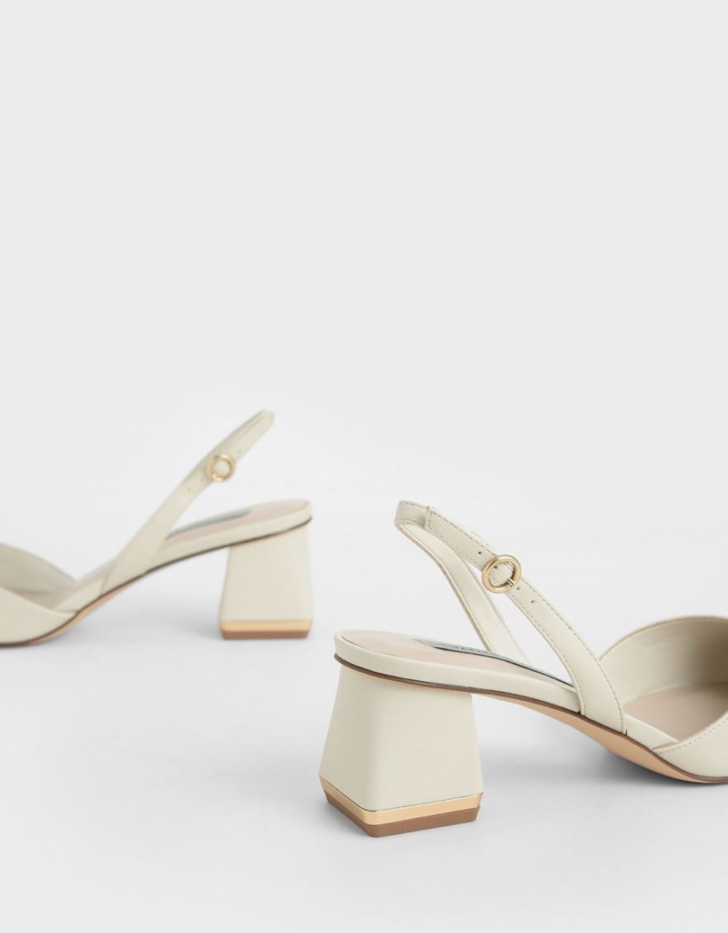 Charles & Keith Trapeze Heel Slingback Pumps Hvite | RUEDW0186