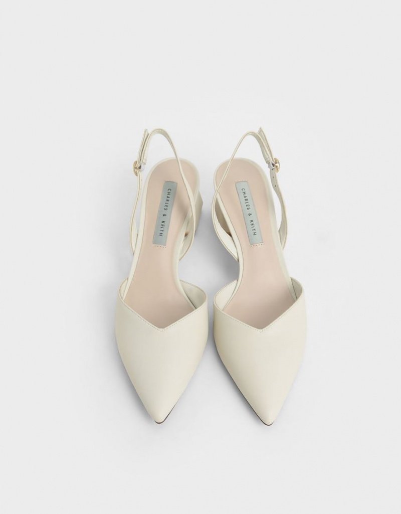 Charles & Keith Trapeze Heel Slingback Pumps Hvite | RUEDW0186