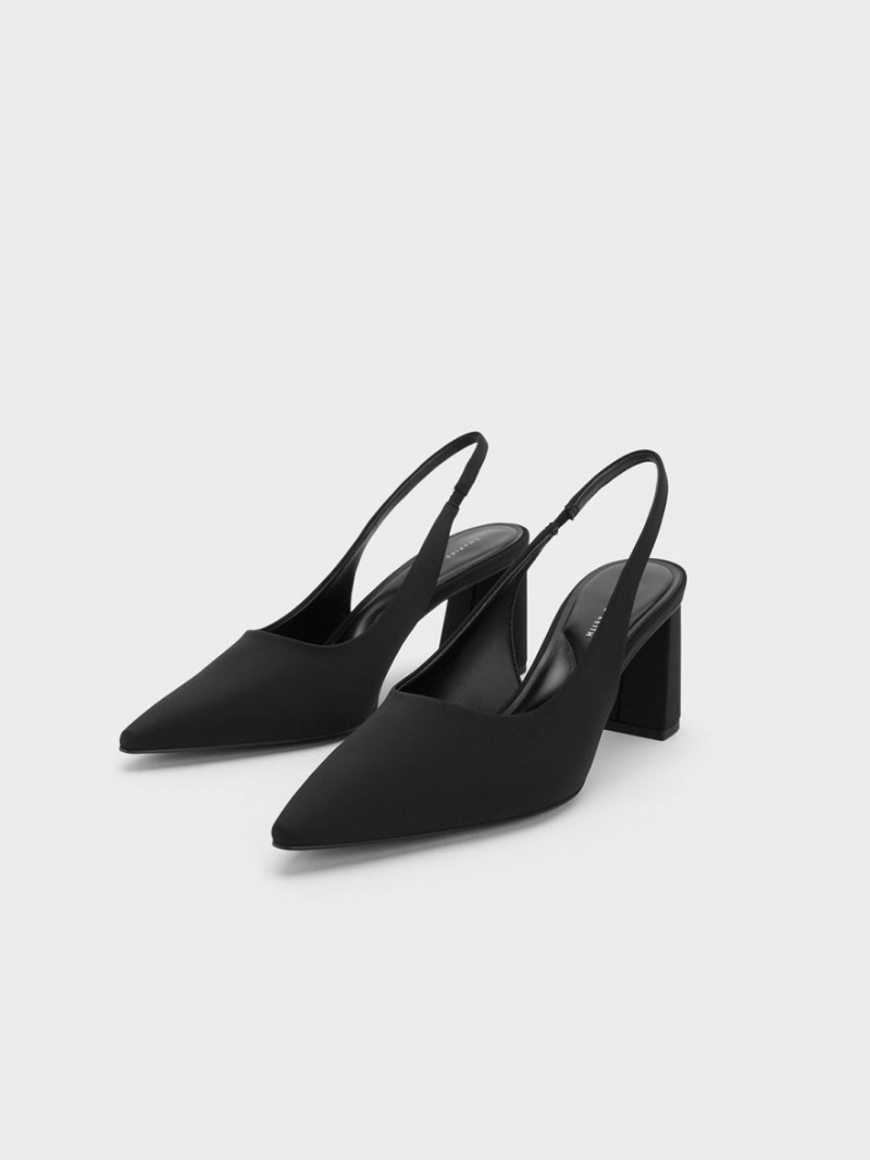 Charles & Keith Trapeze Heel Slingback Pumps Svarte | ZTQHP7863