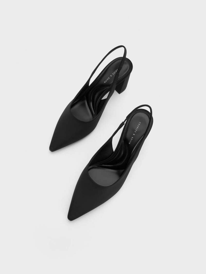 Charles & Keith Trapeze Heel Slingback Pumps Svarte | ZTQHP7863