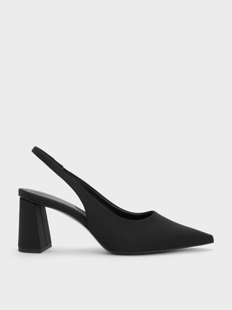 Charles & Keith Trapeze Heel Slingback Pumps Svarte | ZTQHP7863