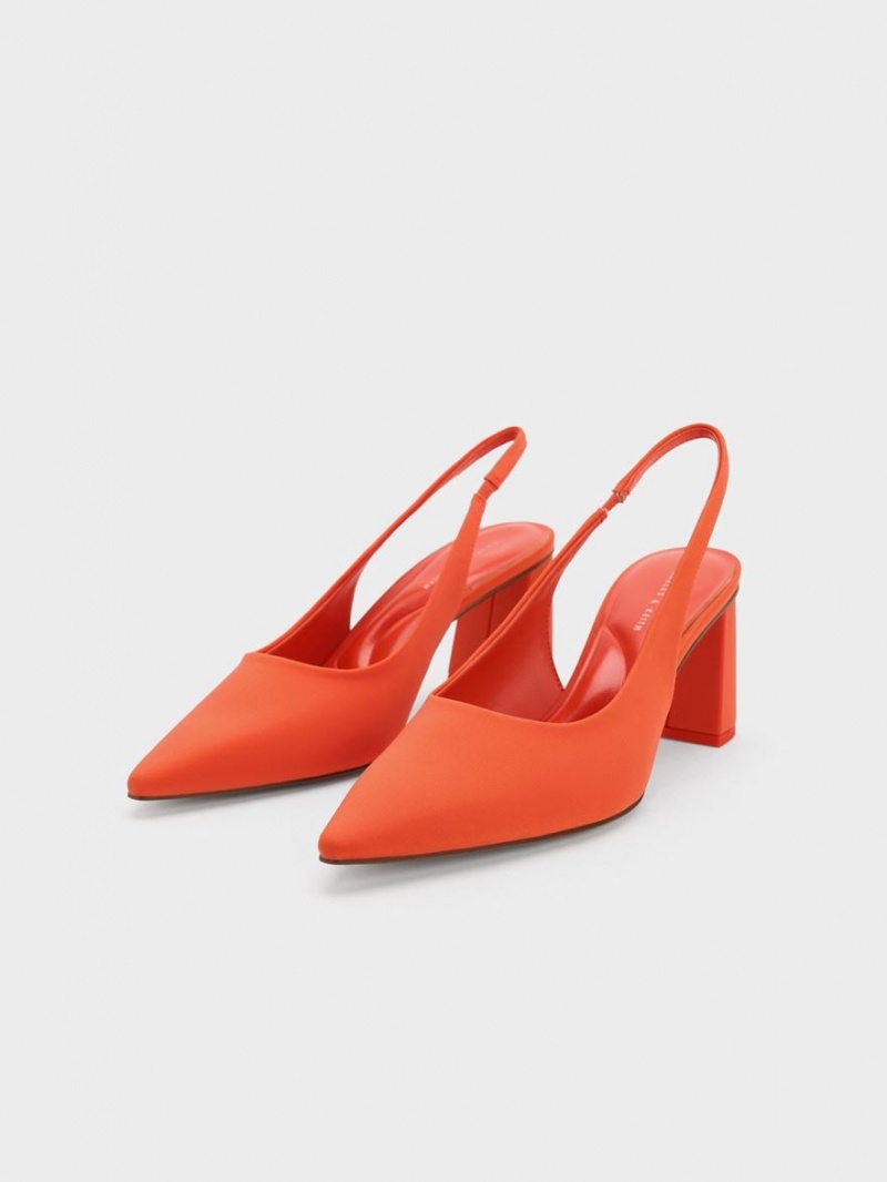 Charles & Keith Trapeze Heel Slingback Pumps Oransje | ZPRSX0158