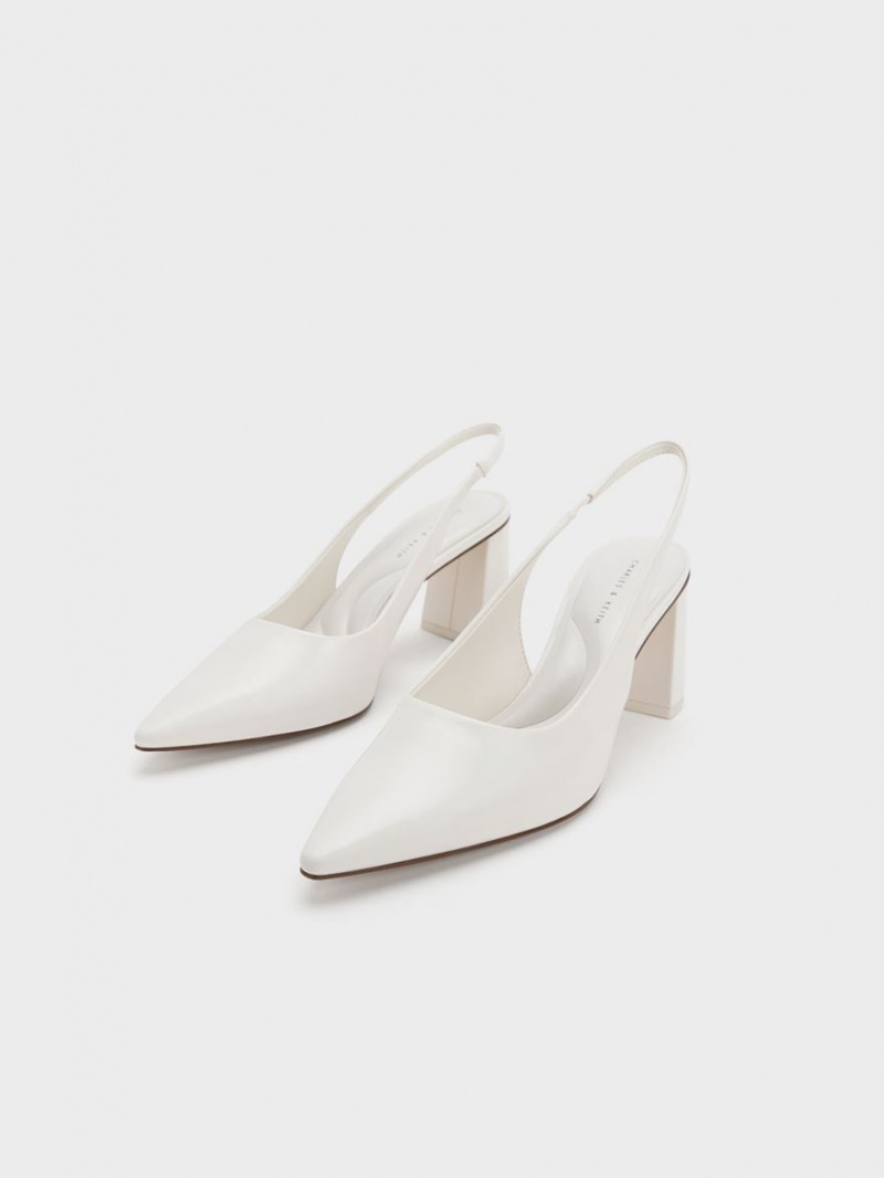 Charles & Keith Trapeze Heel Slingback Pumps Hvite | TDFZW7930